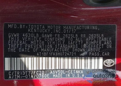 2017 Toyota Camry Le из США, поврежденный, VIN 4T1BF1FK8HU724721